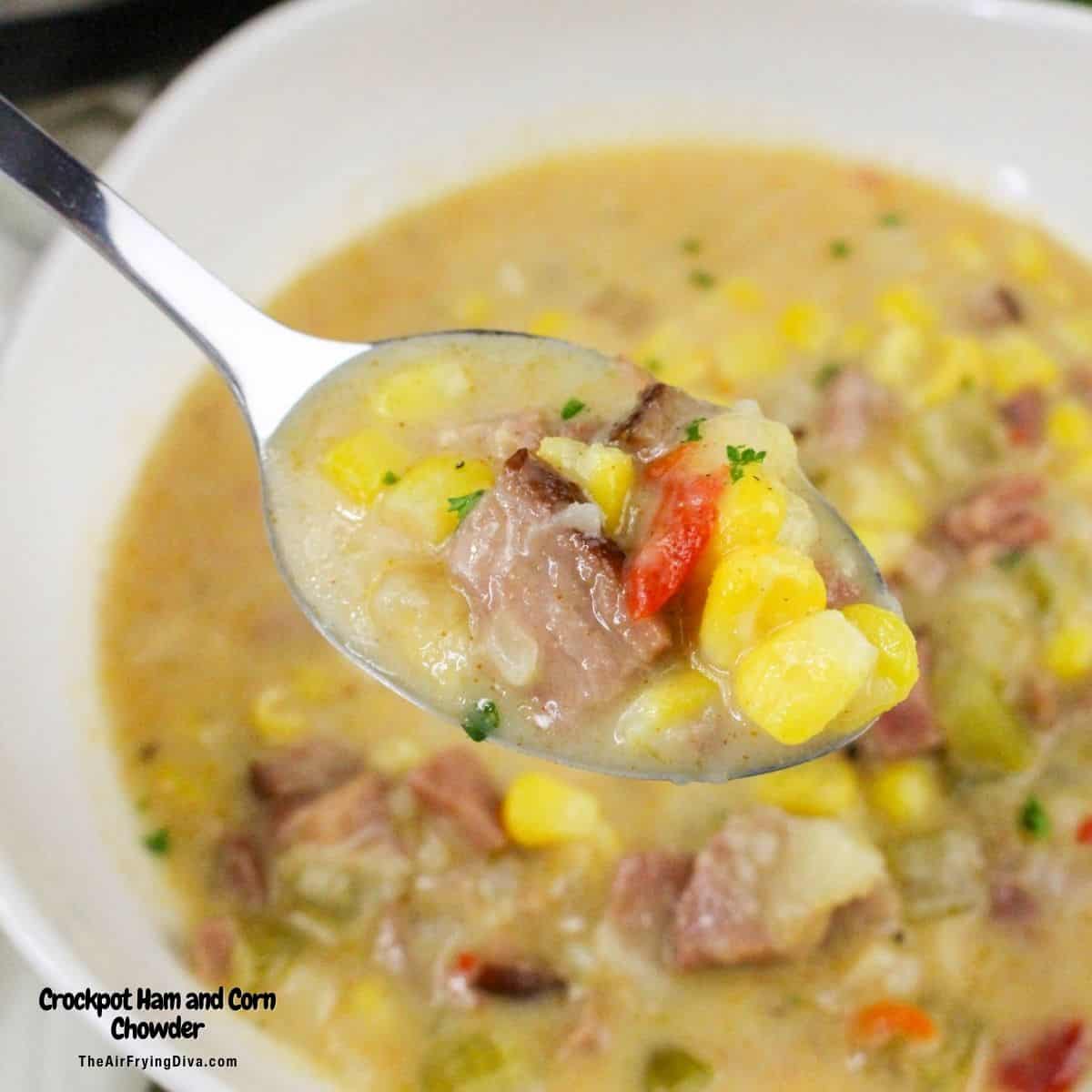 Crockpot Ham and Corn Chowder Recipe-This creamy soup is packed with potatoes, ham, and sweet corn. A cozy, hearty, comforting favorite. Crockpot Ham and Corn Chowder Recipe-This creamy soup is packed with potatoes, ham, and sweet corn. A cozy, hearty, comforting favorite.