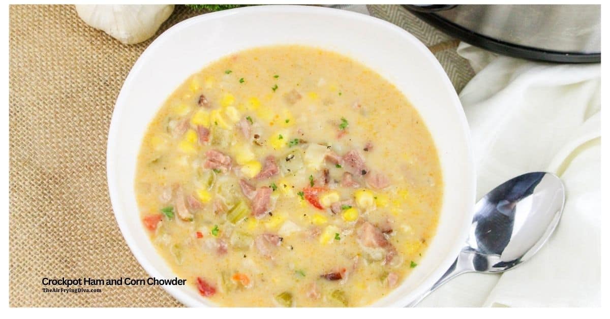 Crockpot Ham and Corn Chowder Recipe-This creamy soup is packed with potatoes, ham, and sweet corn. A cozy, hearty, comforting favorite. Crockpot Ham and Corn Chowder Recipe-This creamy soup is packed with potatoes, ham, and sweet corn. A cozy, hearty, comforting favorite.