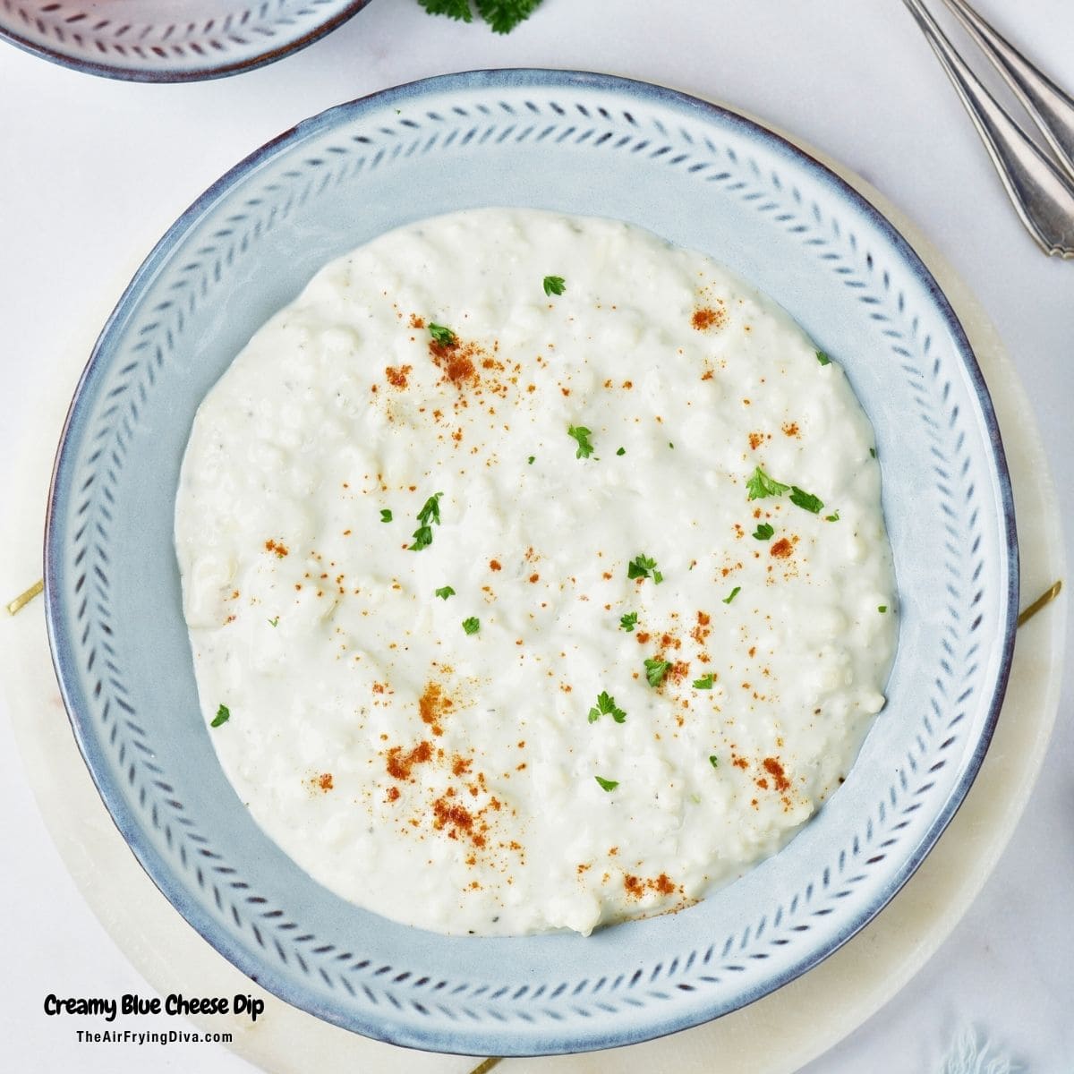 5 minute Creamy Blue Cheese Dip recipe- The essential bold and tangy dip for buffalo wings, wedge salads, and game-day appetizers. Creamy Blue Cheese Dip