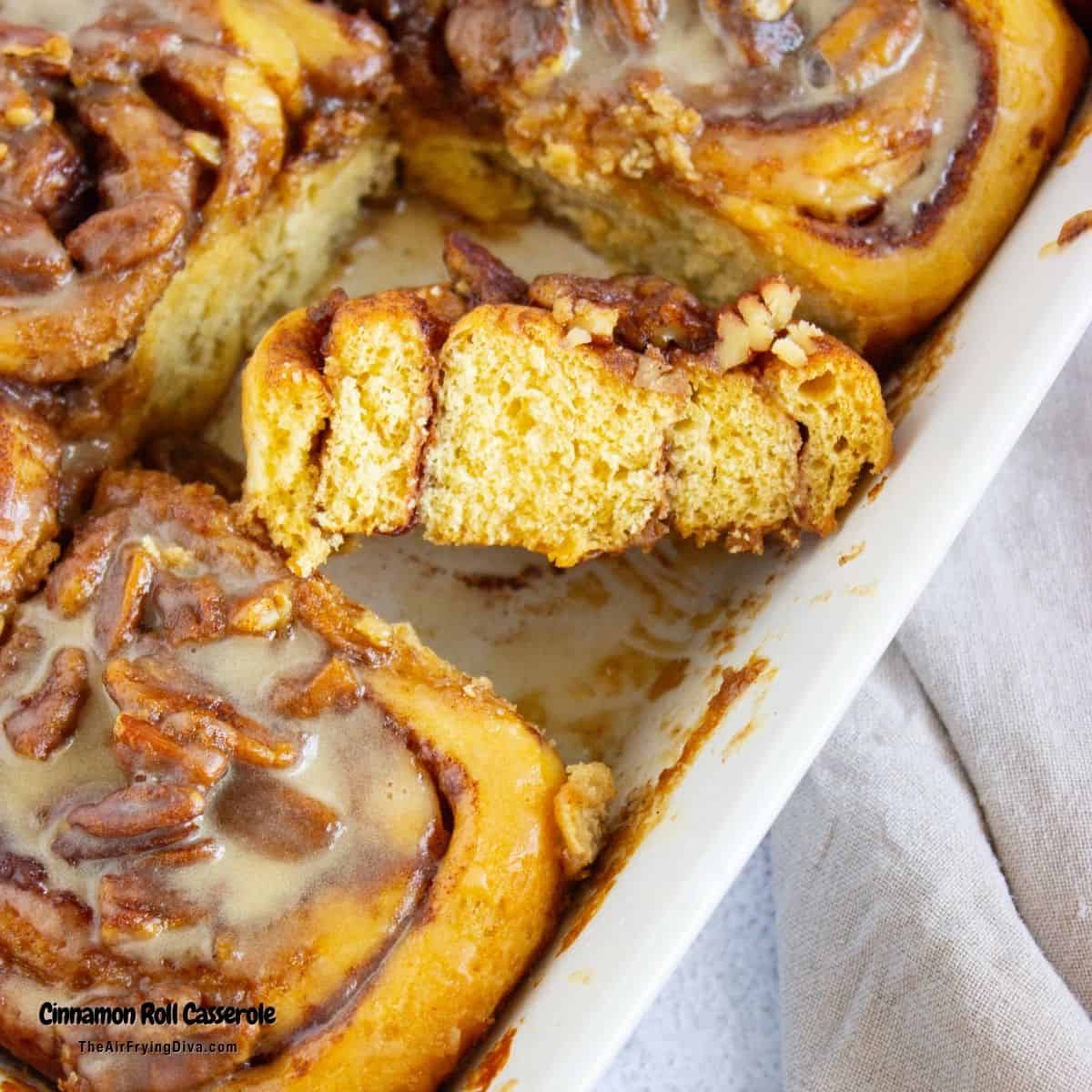 Cinnamon Roll Casserole, an easy breakfast or brunch recipe for turning refrigerated rolls into a gooey, custard-filled delight in minutes. alt= Cinnamon Roll Casserole, an easy breakfast or brunch recipe for turning refrigerated rolls into a gooey, custard-filled delight in minutes.