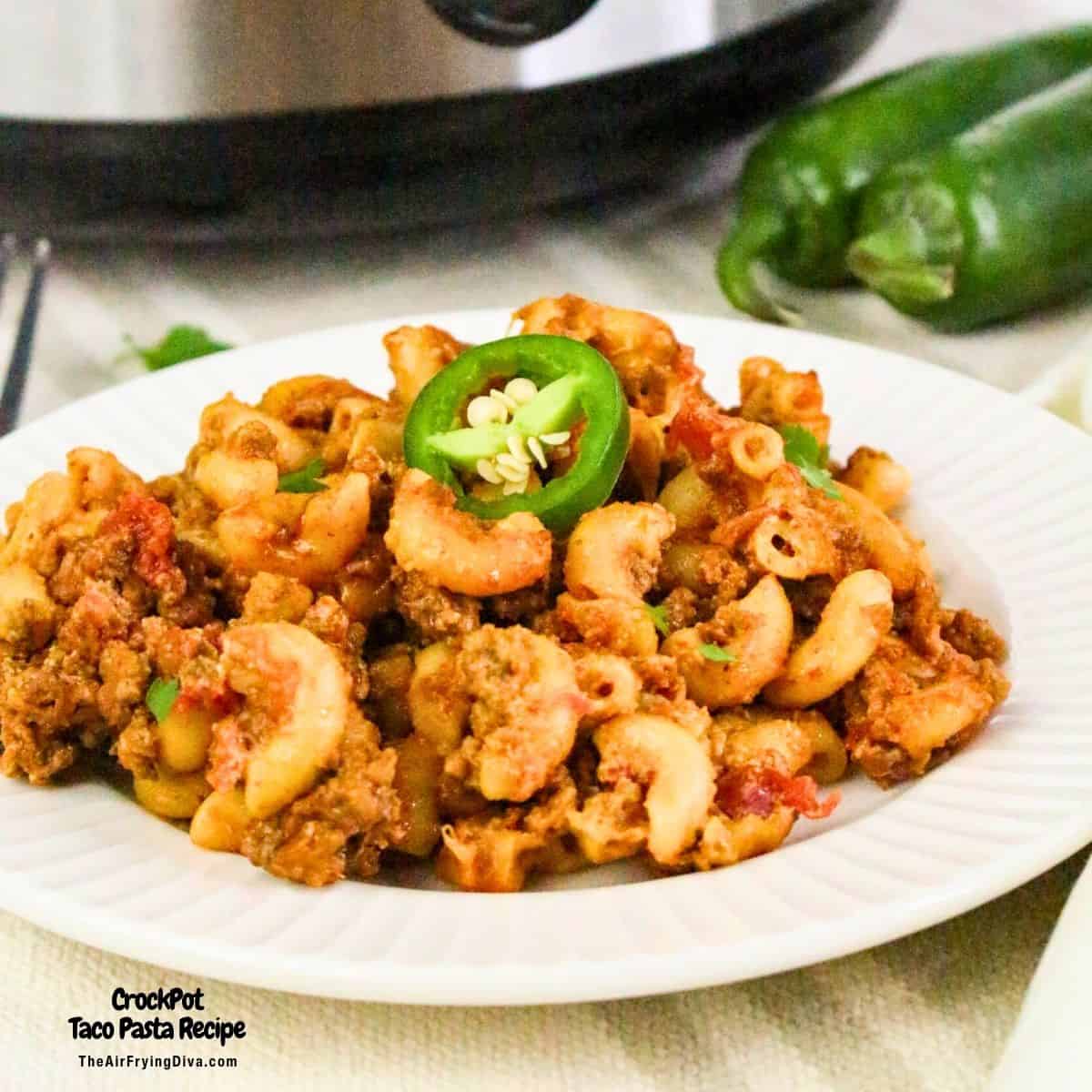 CrockPot Taco Pasta is the ultimate set-it-and-forget-it meal. Hearty ground beef, zesty taco seasoning, and creamy melted cheese with pasta. CrockPot Taco Pasta is the ultimate set-it-and-forget-it meal. Hearty ground beef, zesty taco seasoning, and creamy melted cheese with pasta.