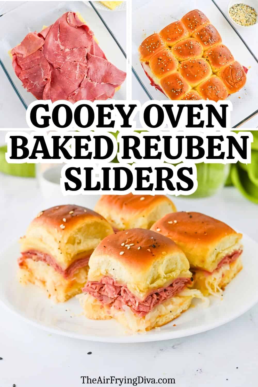 Gooey Oven Baked Reuben Sliders are the ultimate party snack! Layers of tender corned beef, Swiss cheese, and sauerkraut on Hawaiian rolls. Gooey Oven Baked Reuben Sliders are the ultimate party snack! Layers of tender corned beef, Swiss cheese, and sauerkraut on Hawaiian rolls.