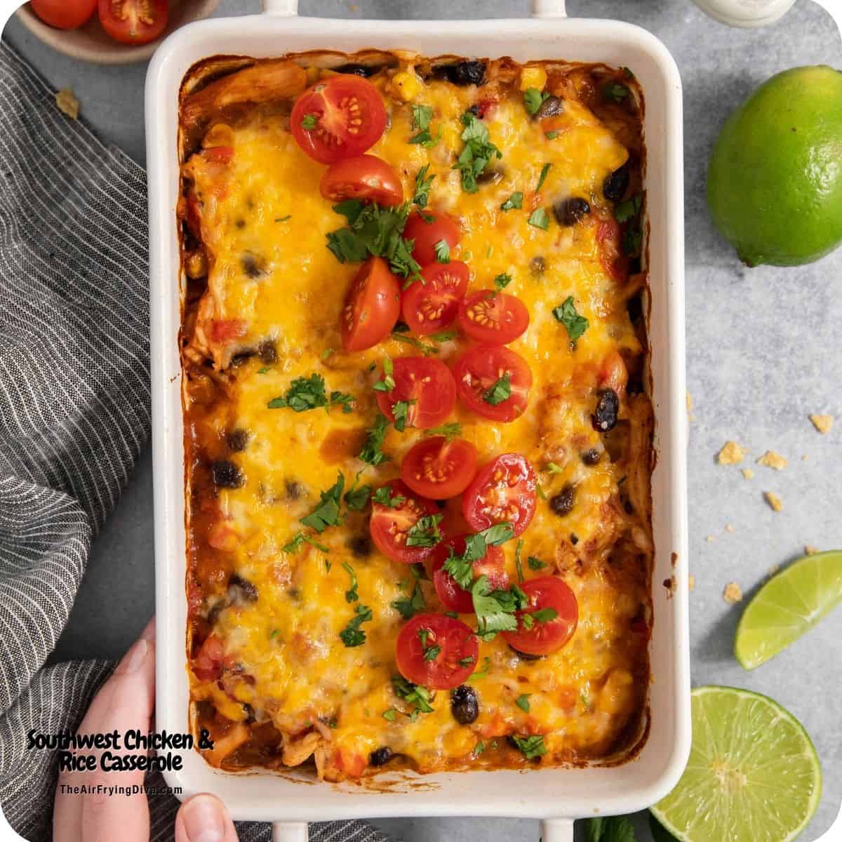 Easy Southwest Chicken and Rice Casserole is the ultimate hearty weeknight dinner. Packed with zesty flavors, black beans and corn.