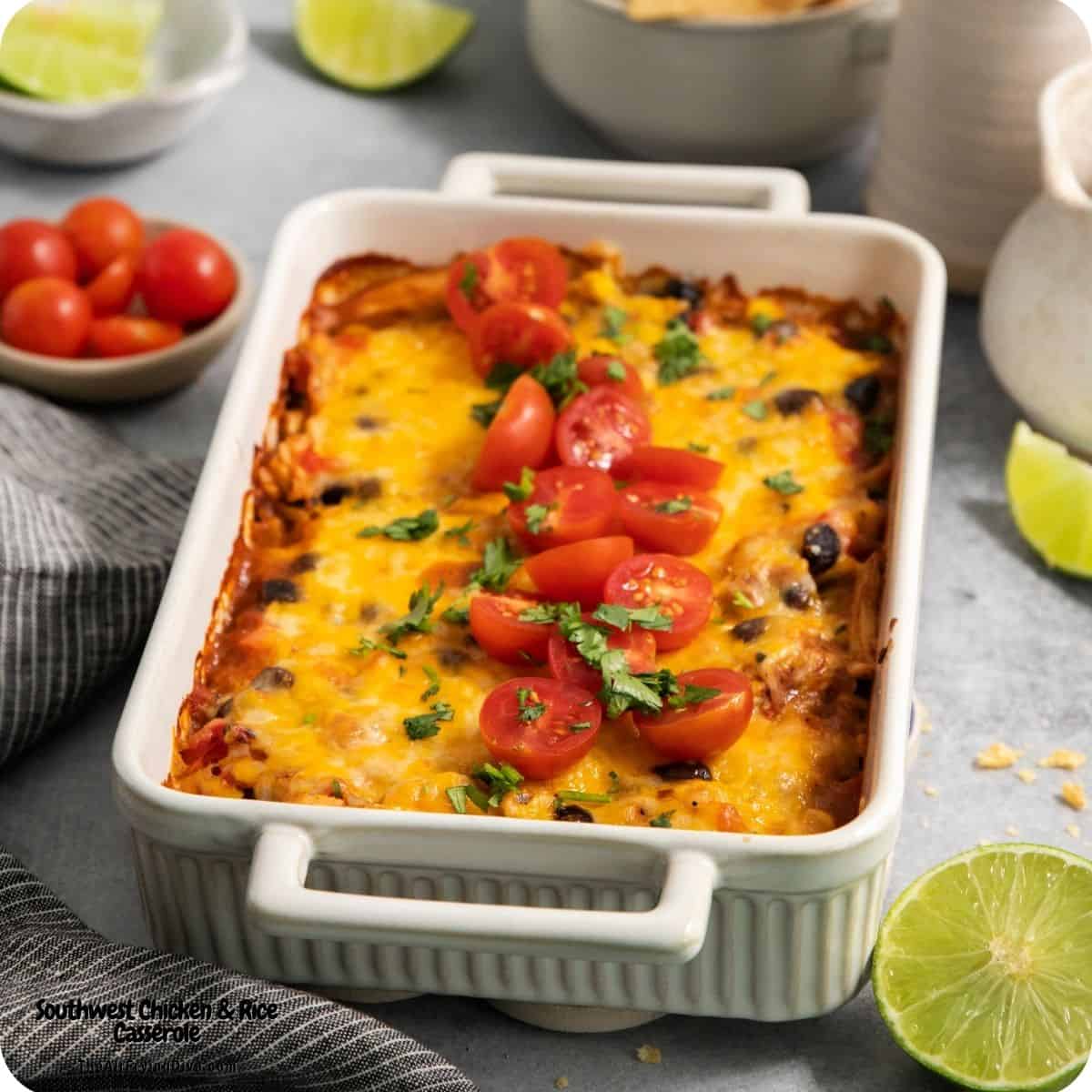 Easy Southwest Chicken and Rice Casserole is the ultimate hearty weeknight dinner. Packed with zesty flavors, black beans and corn. Easy Southwest Chicken and Rice Casserole is the ultimate hearty weeknight dinner. Packed with zesty flavors, black beans and corn.