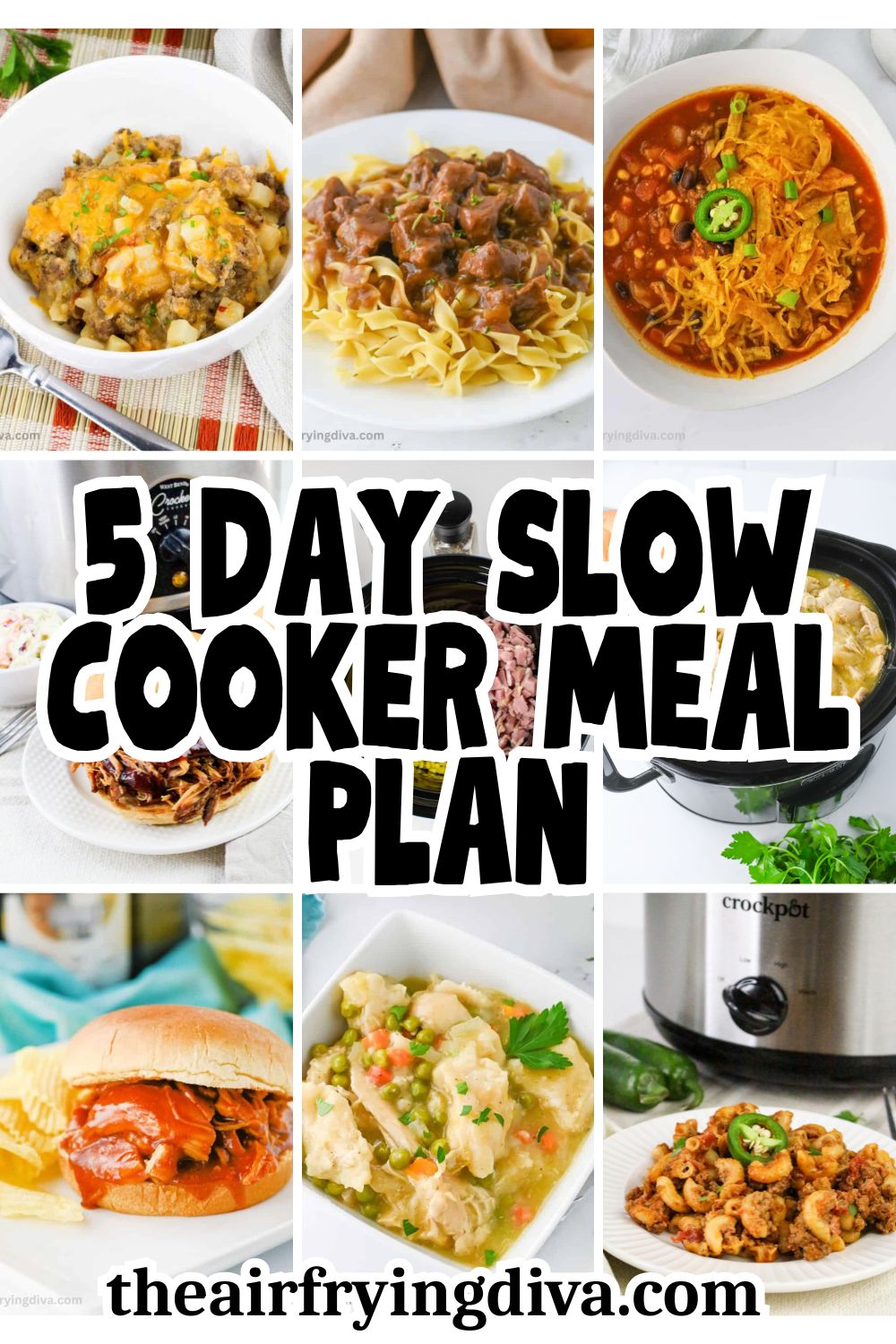 5 Day Slow Cooker Meal Plan Take the stress out of dinner with a 5 day slow cooker meal plan. Easy recipes that cook themselves while you tackle your day.