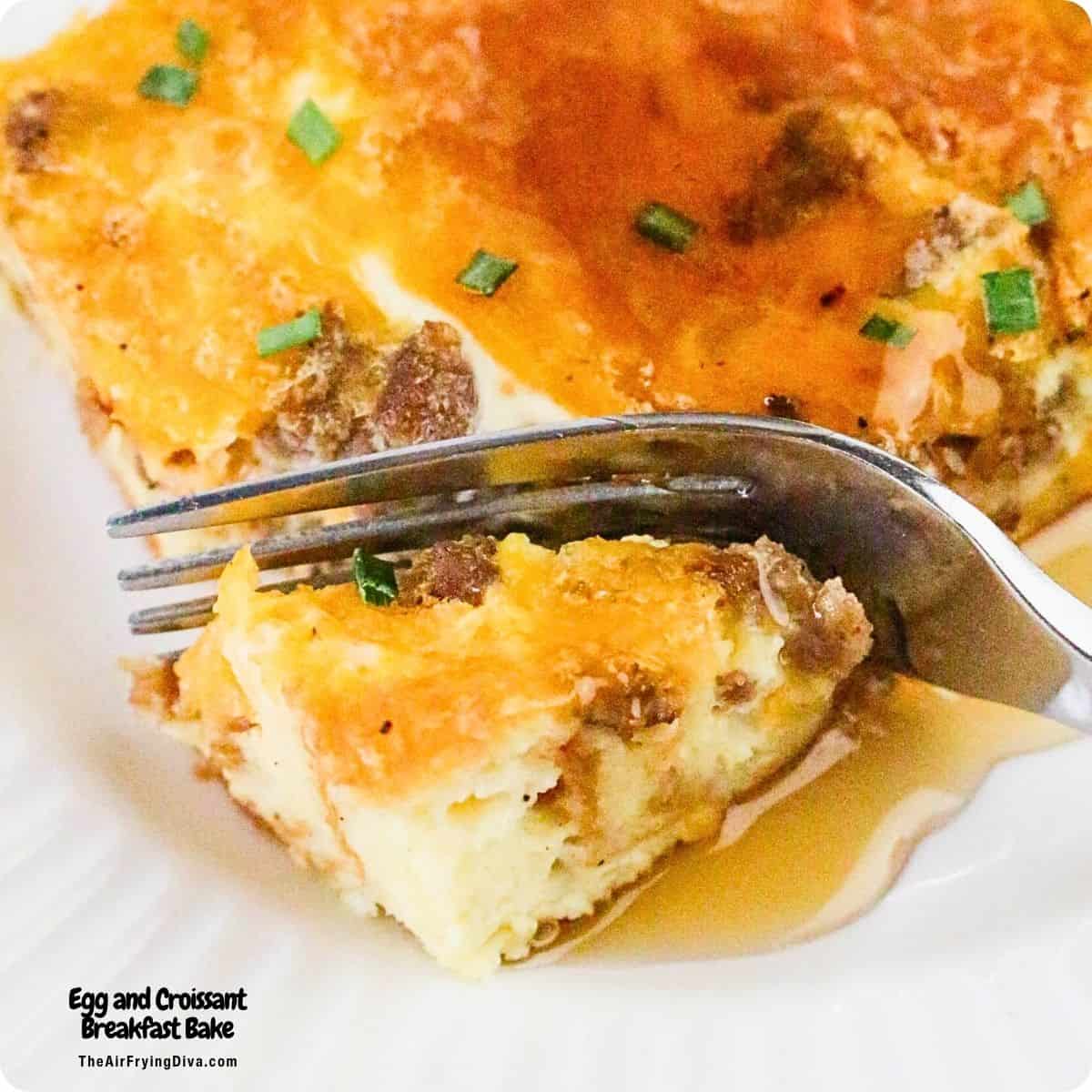 Egg and Croissant Breakfast Bake an easy recipe features savory sausage, sharp cheddar, and buttery croissants. The ultimate easy morning meal Egg and Croissant Breakfast Bake an easy recipe features savory sausage, sharp cheddar, and buttery croissants. The ultimate easy morning meal