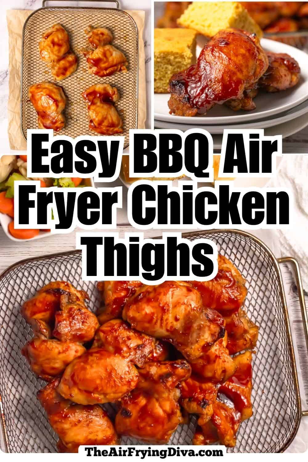 Easy BBQ Air Fryer Chicken Thighs recipe featuring savory and incredibly juicy chicken with a sticky barbecue glaze air fried to perfection. Easy BBQ Air Fryer Chicken Thighs recipe featuring savory and incredibly juicy chicken with a sticky barbecue glaze air fried to perfection.