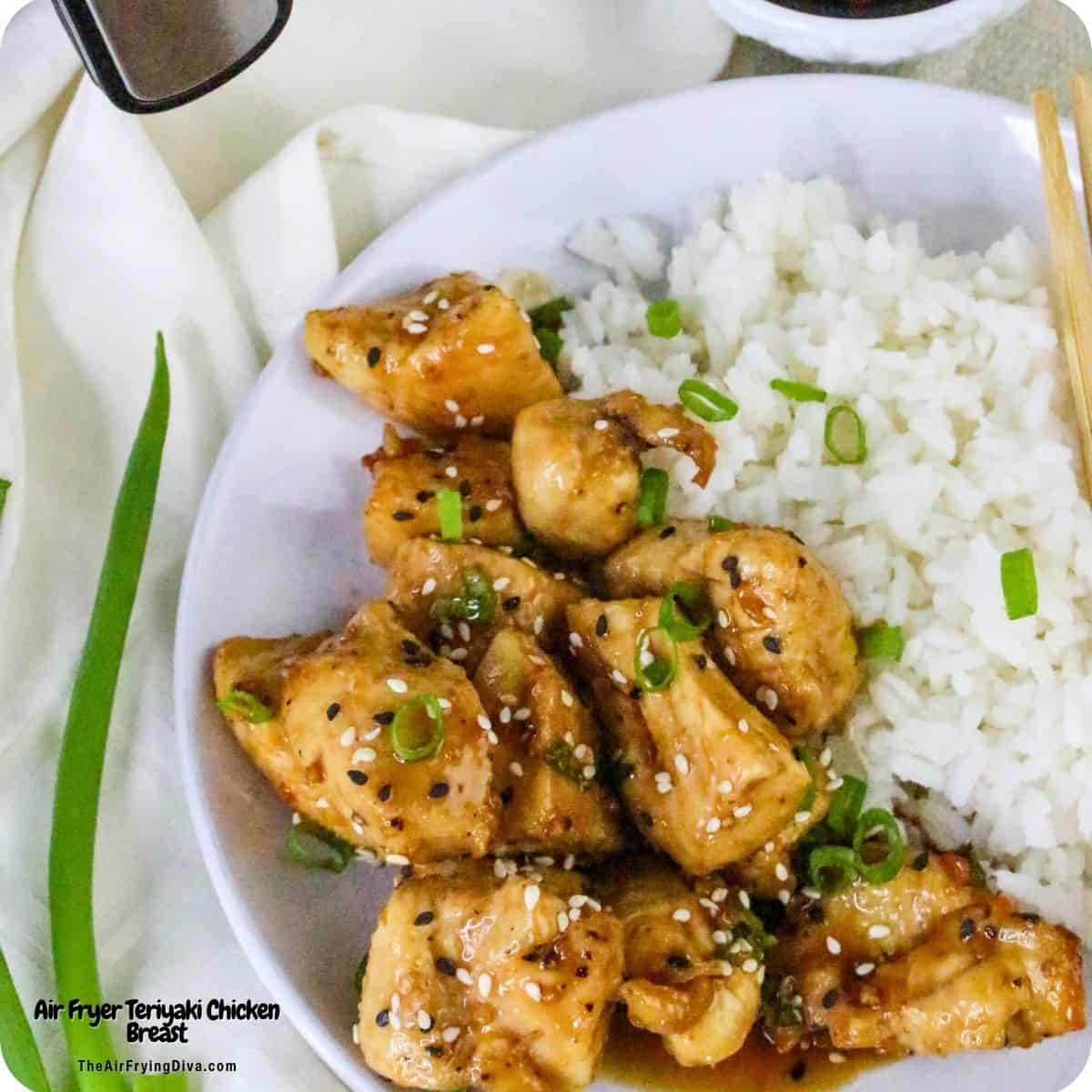 Air Fryer Teriyaki Chicken Breast, an easy recipe for tender bite-sized chicken coated in a sweet and savory sauce, air fried to perfection in under 30 minutes. Air Fryer Teriyaki Chicken Breast, an easy recipe for tender bite-sized chicken coated in a sweet and savory sauce, done in under 30 minutes.