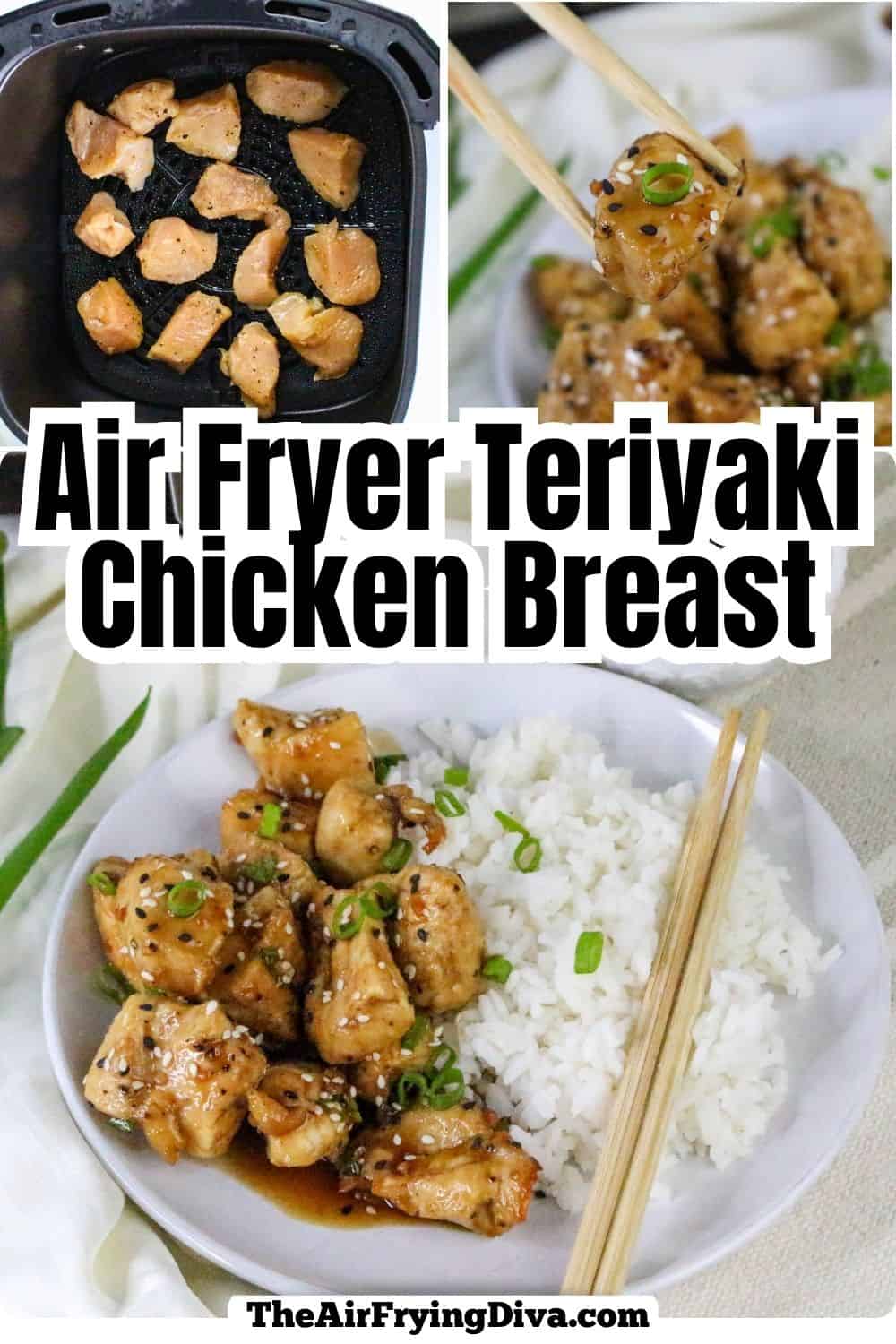 Air Fryer Teriyaki Chicken Breast, an easy recipe for tender bite-sized chicken coated in a sweet and savory sauce, air fried to perfection in under 30 minutes. Air Fryer Teriyaki Chicken Breast, an easy recipe for tender bite-sized chicken coated in a sweet and savory sauce, done in under 30 minutes.