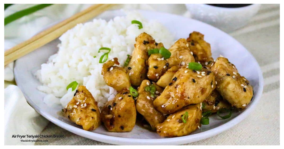 Air Fryer Teriyaki Chicken Breast, an easy recipe for tender bite-sized chicken coated in a sweet and savory sauce, air fried to perfection in under 30 minutes. Air Fryer Teriyaki Chicken Breast, an easy recipe for tender bite-sized chicken coated in a sweet and savory sauce, done in under 30 minutes.