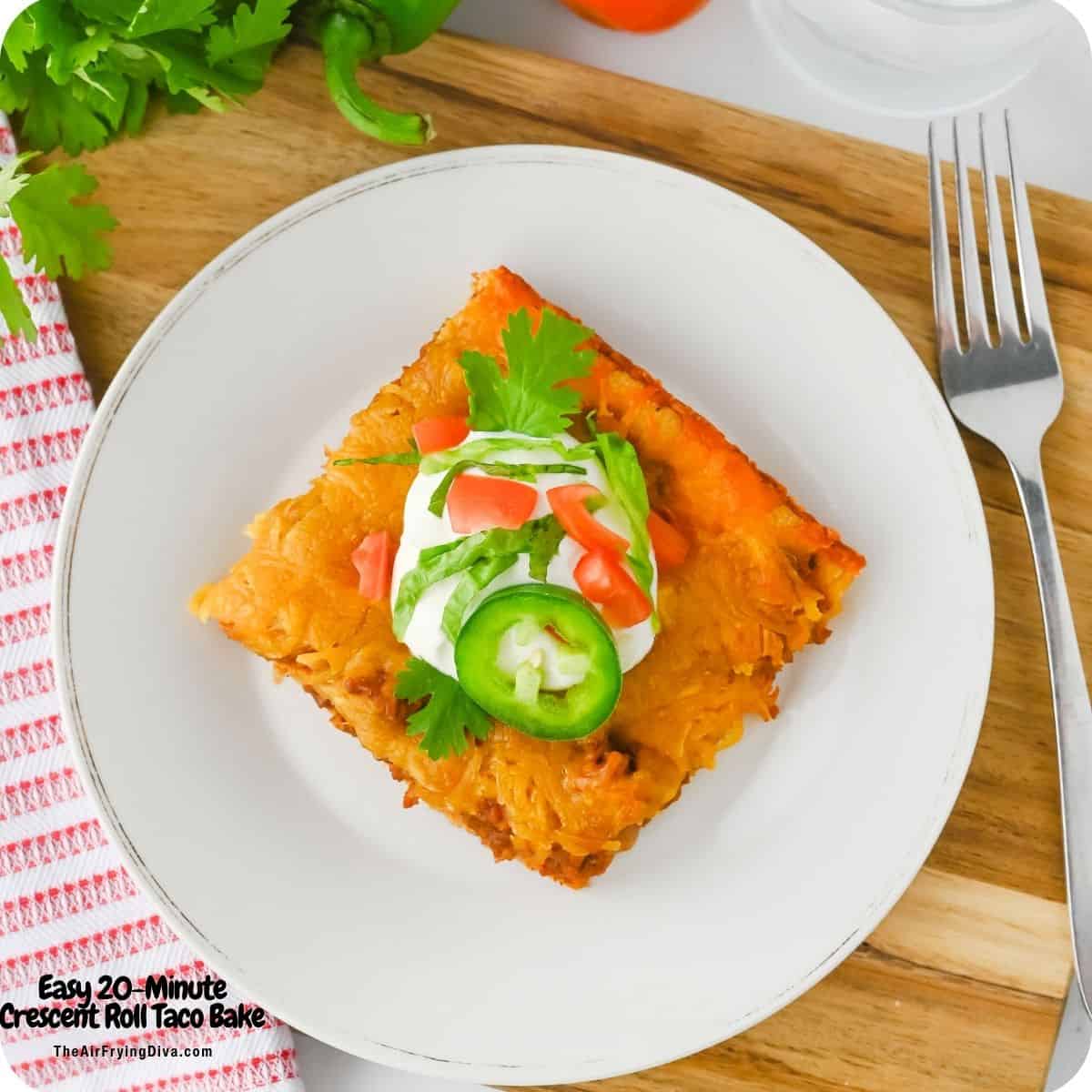 Easy 20-Minute Crescent Roll Taco Bake, Made with seasoned ground beef, salsa, buttery crescent rolls, and gooey cheddar cheese! Easy 20-Minute Crescent Roll Taco Bake, Made with seasoned ground beef, salsa, buttery crescent rolls, and gooey cheddar cheese!