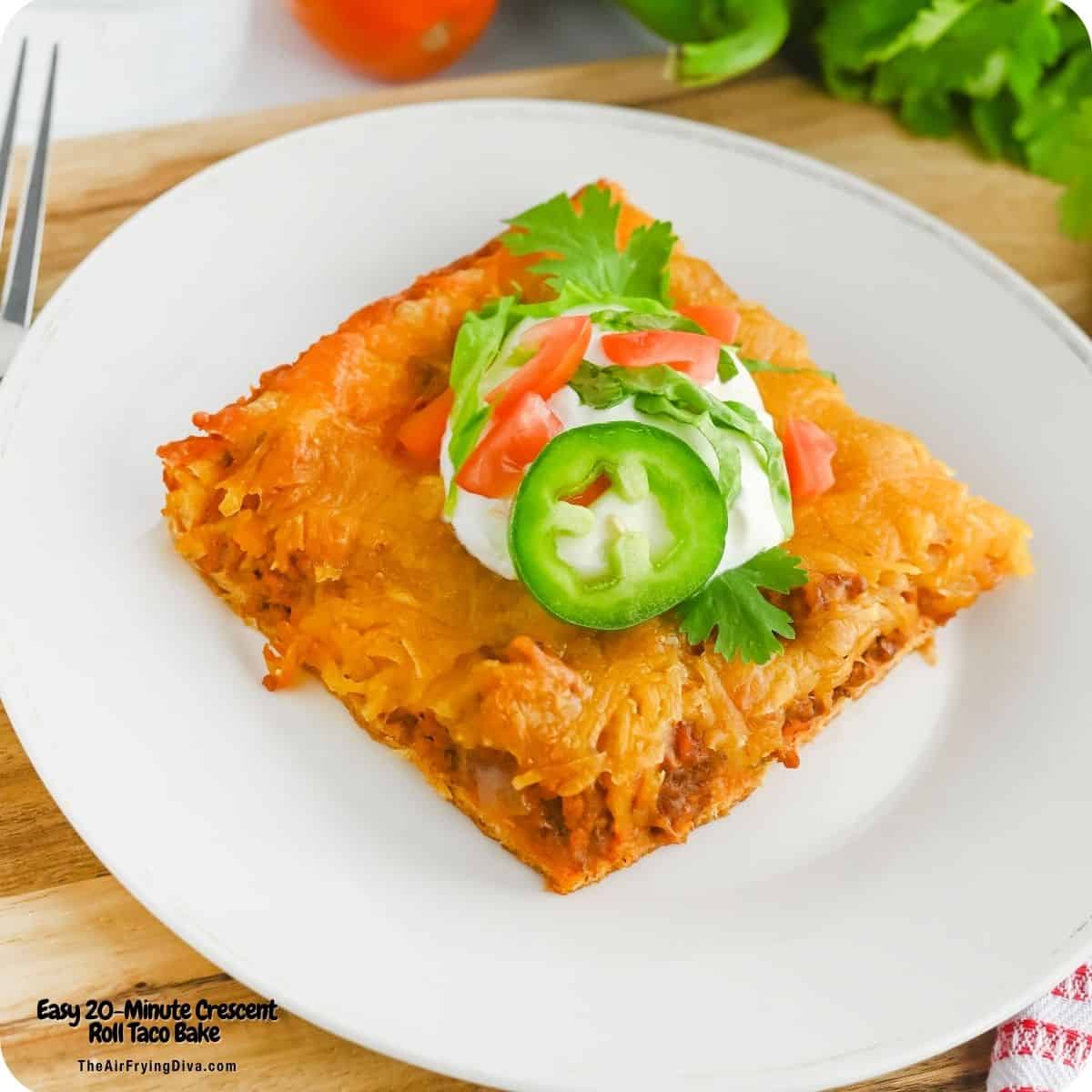 Easy 20-Minute Crescent Roll Taco Bake, Made with seasoned ground beef, salsa, buttery crescent rolls, and gooey cheddar cheese! Easy 20-Minute Crescent Roll Taco Bake, Made with seasoned ground beef, salsa, buttery crescent rolls, and gooey cheddar cheese!