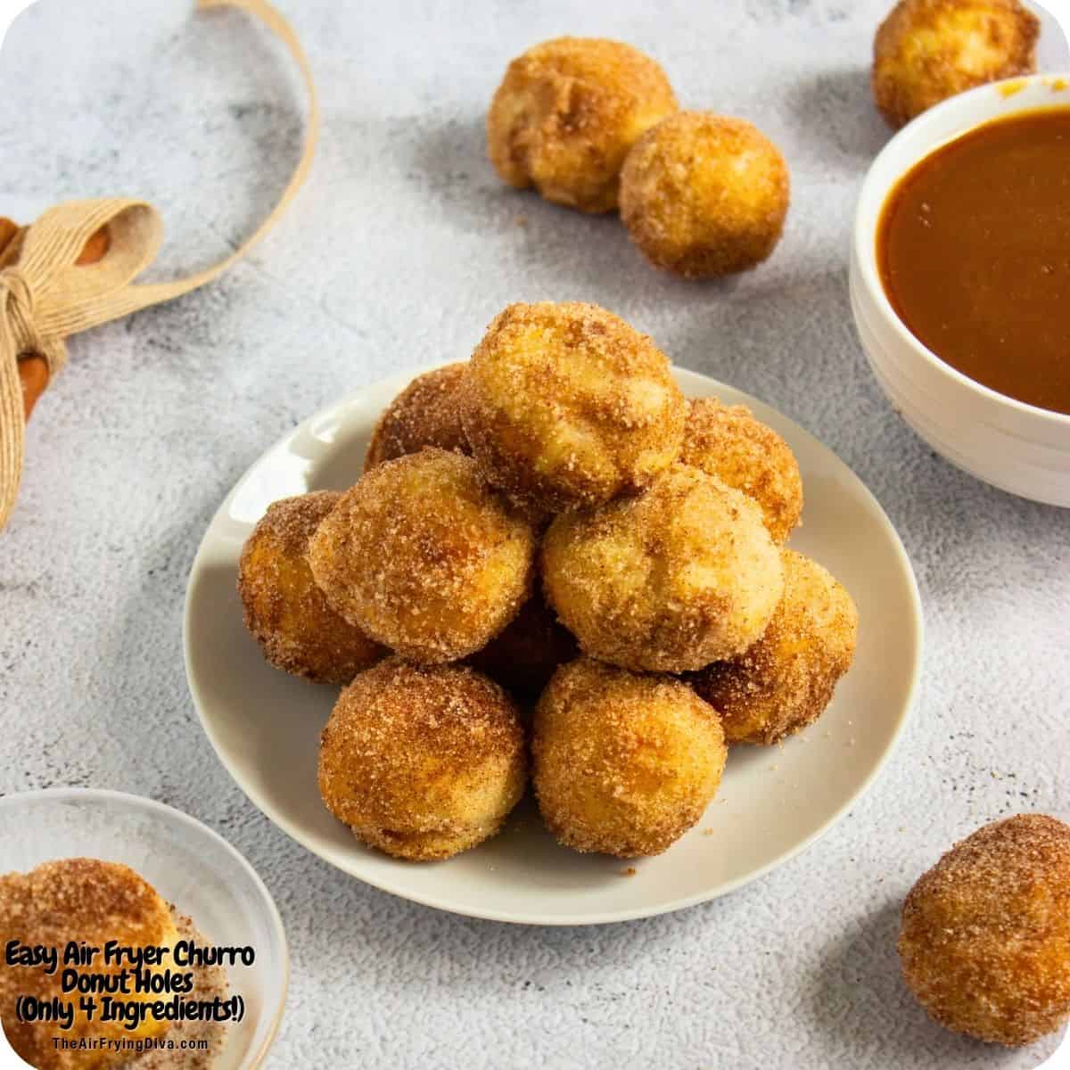 Easy Air Fryer Churro Donut Holes, an easy 4 Ingredient recipe made with refrigerated biscuit dough in under 15 minutes. Easy Air Fryer Churro Donut Holes, an easy 4 Ingredient recipe made with refrigerated biscuit dough in under 15 minutes.
