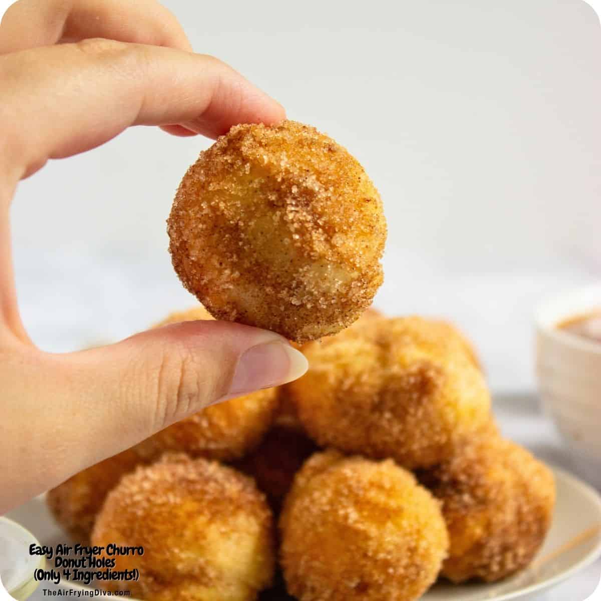 Easy Air Fryer Churro Donut Holes, an easy 4 Ingredient recipe made with refrigerated biscuit dough in under 15 minutes. Easy Air Fryer Churro Donut Holes, an easy 4 Ingredient recipe made with refrigerated biscuit dough in under 15 minutes.