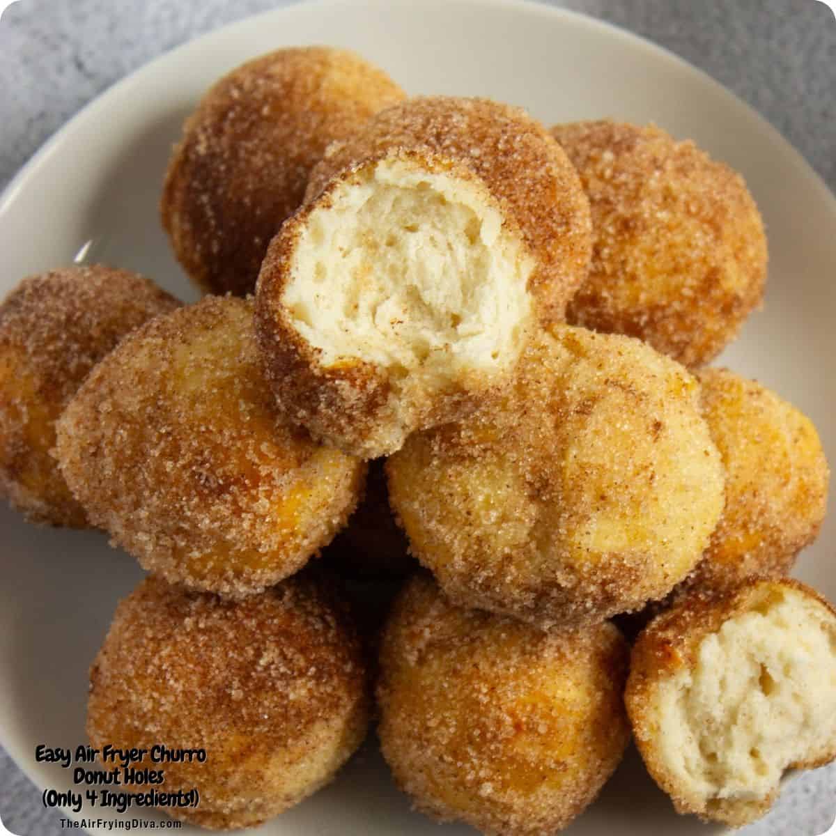 Easy Air Fryer Churro Donut Holes, an easy 4 Ingredient recipe made with refrigerated biscuit dough in under 15 minutes. Easy Air Fryer Churro Donut Holes, an easy 4 Ingredient recipe made with refrigerated biscuit dough in under 15 minutes.