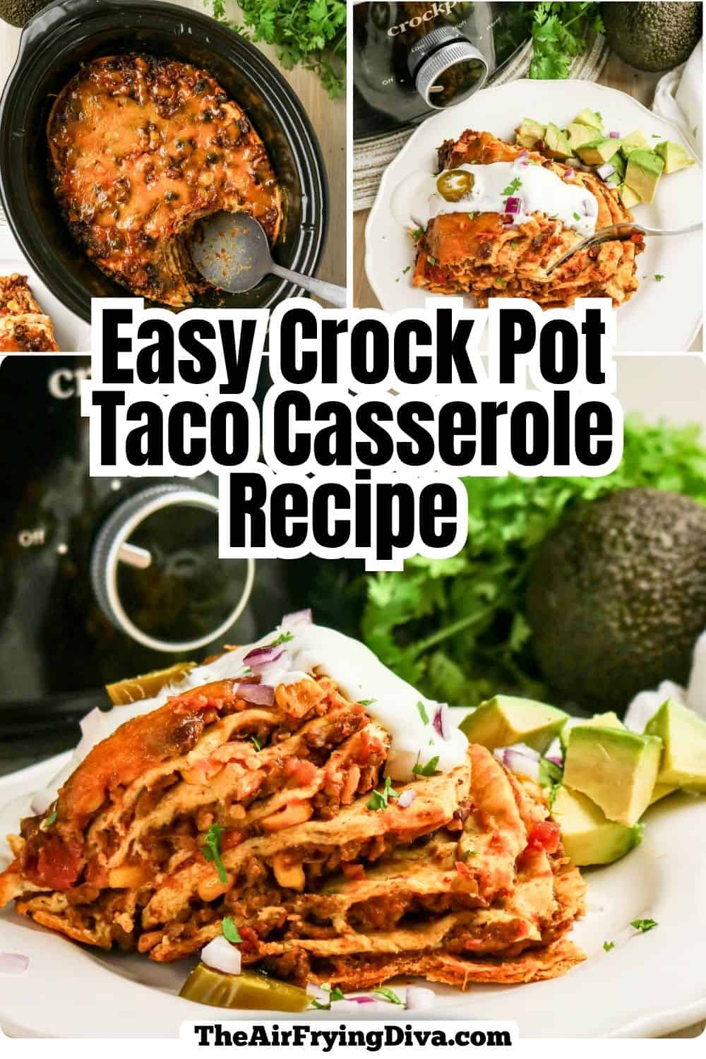 Easy Crock Pot Taco Casserole, a recipe for Cheesy Taco Lasagna with Tortillas, seasoned beef, beans, corn, and melty cheese. Easy Crock Pot Taco Casserole, a recipe for Cheesy Taco Lasagna with Tortillas, seasoned beef, beans, corn, and melty cheese.