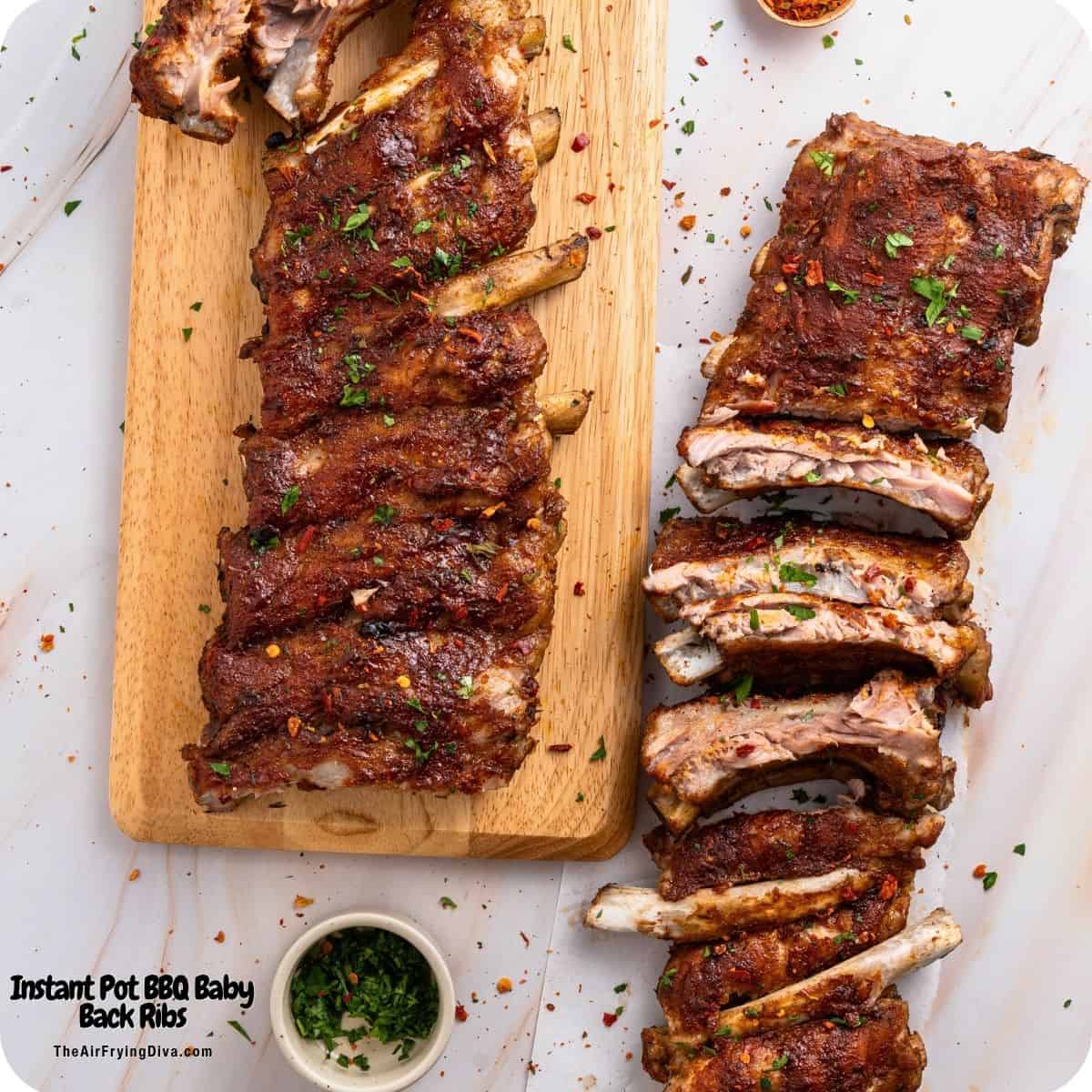 Instant Pot BBQ Baby Back Ribs, tender, flavorful, and easy to make with a smoky dry rub, BBQ sauce, and a quick broil for the perfect finish These Instant Pot BBQ Baby Back Ribs are tender, juicy, and packed with smoky BBQ flavor! Made with a simple dry rub, pressure cooked until perfectly tender, then brushed with BBQ sauce and broiled for the perfect sticky finish. An easy rib recipe for family dinners, game day, and cookouts.
