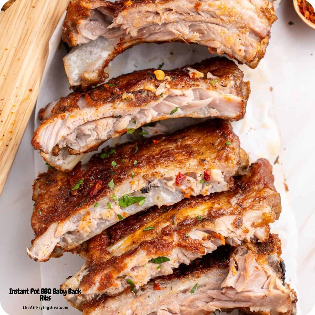 Instant Pot BBQ Baby Back Ribs, tender, flavorful, and easy to make with a smoky dry rub, BBQ sauce, and a quick broil for the perfect finish These Instant Pot BBQ Baby Back Ribs are tender, juicy, and packed with smoky BBQ flavor! Made with a simple dry rub, pressure cooked until perfectly tender, then brushed with BBQ sauce and broiled for the perfect sticky finish. An easy rib recipe for family dinners, game day, and cookouts.