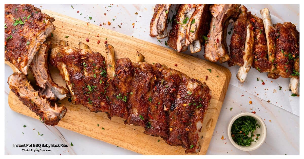 Instant Pot BBQ Baby Back Ribs, tender, flavorful, and easy to make with a smoky dry rub, BBQ sauce, and a quick broil for the perfect finish These Instant Pot BBQ Baby Back Ribs are tender, juicy, and packed with smoky BBQ flavor! Made with a simple dry rub, pressure cooked until perfectly tender, then brushed with BBQ sauce and broiled for the perfect sticky finish. An easy rib recipe for family dinners, game day, and cookouts.