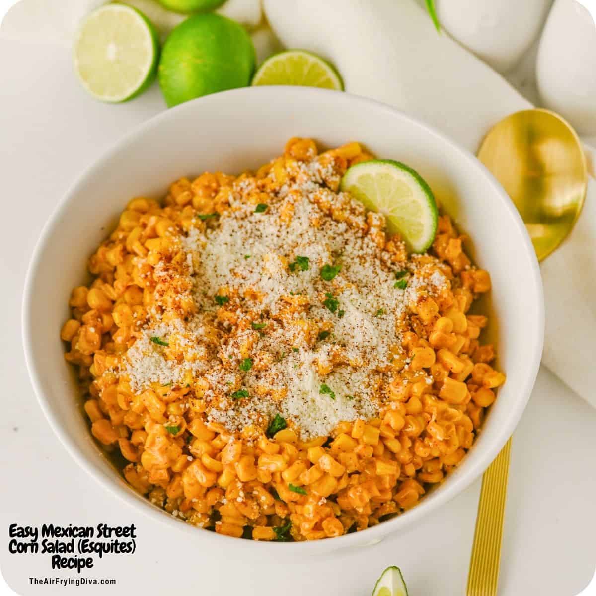 This Easy Mexican Street Corn Salad (Esquites) Recipe is creamy, tangy, and packed with bold flavor. A quick and delicious side dish. This Easy Mexican Street Corn Salad (Esquites) Recipe is creamy, tangy, and packed with bold flavor. A quick and delicious side dish.