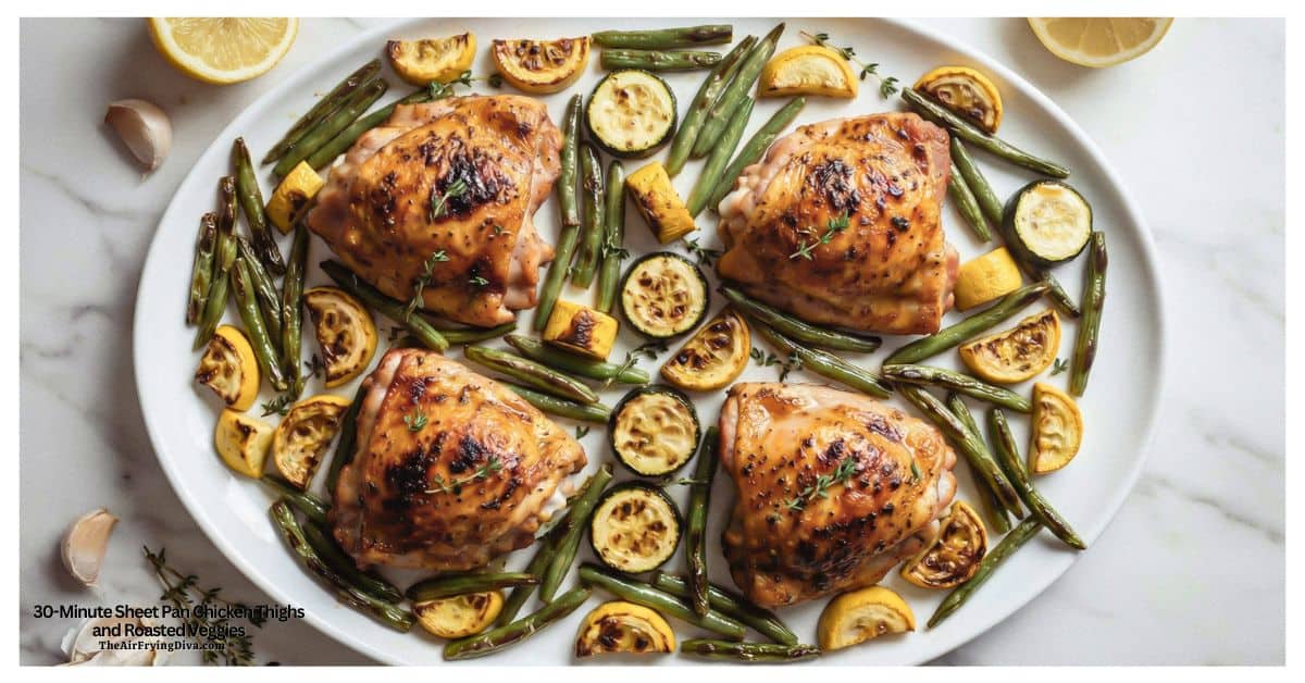 30-Minute Sheet Pan Chicken Thighs and Roasted Veggies, A simple one-pan dinner packed with flavor, crispy chicken, and tender veggies! 30-Minute Sheet Pan Chicken Thighs and Roasted Veggies, A simple one-pan dinner packed with flavor
