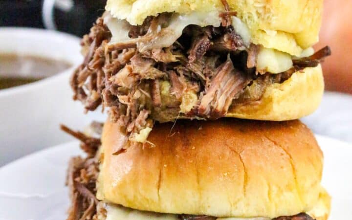 Easy Slow Cooker Shredded Beef Sliders (Crockpot Recipe)