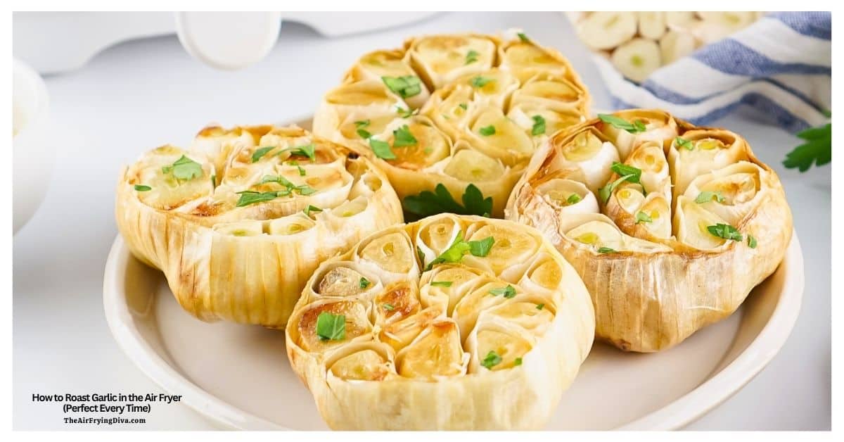 Learn how to make perfectly roasted garlic in the air fryer with just garlic bulbs and olive oil. Easy and perfect as a spread or for recipes Learn how to make perfectly roasted garlic in the air fryer with just garlic bulbs and olive oil. Easy and perfect as a spread or for recipes
