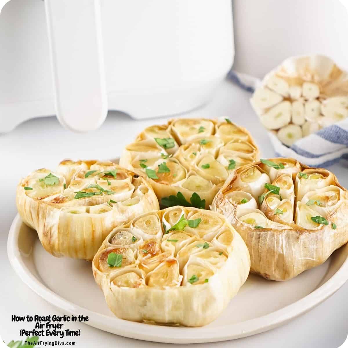 Learn how to make perfectly roasted garlic in the air fryer with just garlic bulbs and olive oil. Easy and perfect as a spread or for recipes Learn how to make perfectly roasted garlic in the air fryer with just garlic bulbs and olive oil. Easy and perfect as a spread or for recipes