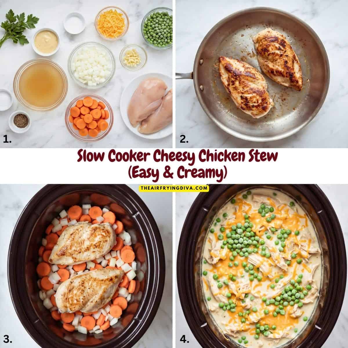 Easy Slow Cooker Cheesy Chicken Stew is a creamy, comforting meal made with tender chicken, vegetables, cheddar cheese, and a savory broth. Easy Slow Cooker Cheesy Chicken Stew is a creamy, comforting meal made with tender chicken, vegetables, cheddar cheese, and a savory broth.